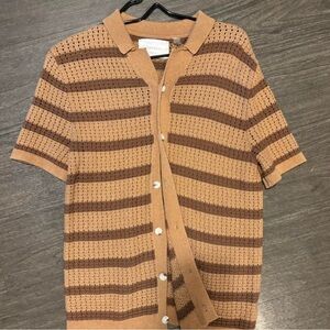 PacSun Tan and Brown Striped Men's Button Down Shirt